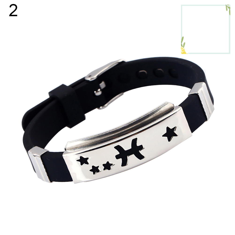 austinstore Men's Horoscope Stainless Steel Silicone Wristband Bangle Clasp Cuff Bracelet