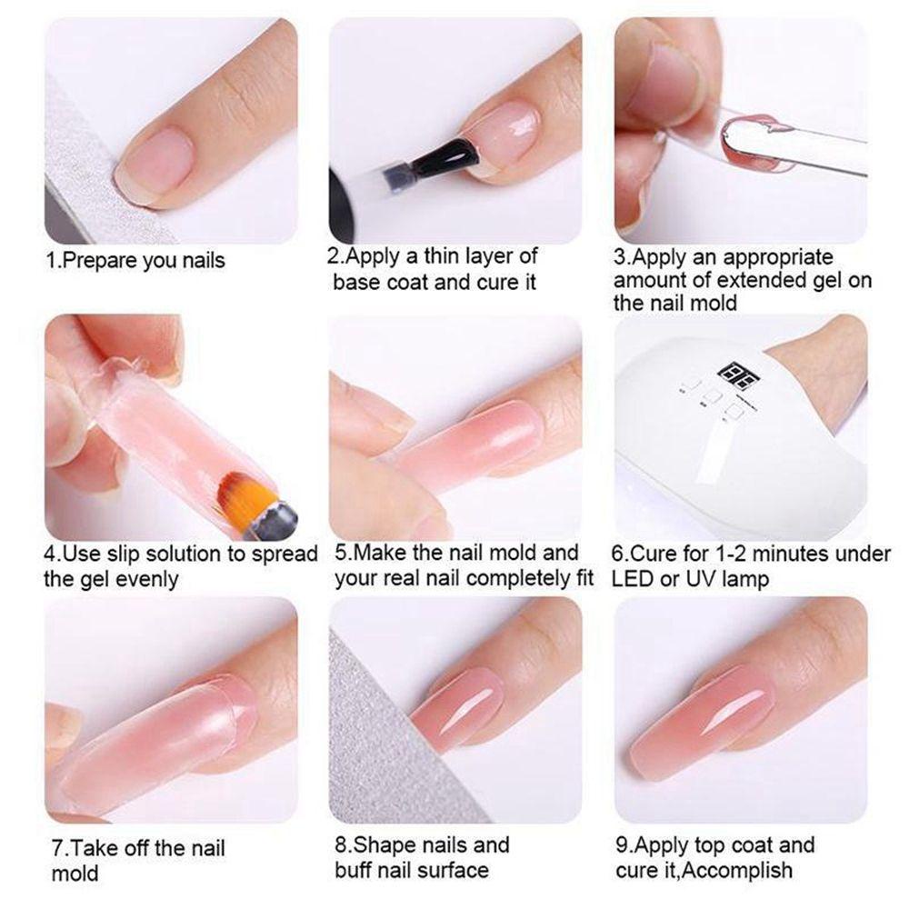 JUNE 11PCS/Set Nail File Finger Separator Poly Nail Gel Set Nail Building Nail Manicure Set For Quick Extension Cuticle Pusher Nail Tool Kit Finger Extend Mold UV Nail Dryer Lamp Shiny/Nude Color