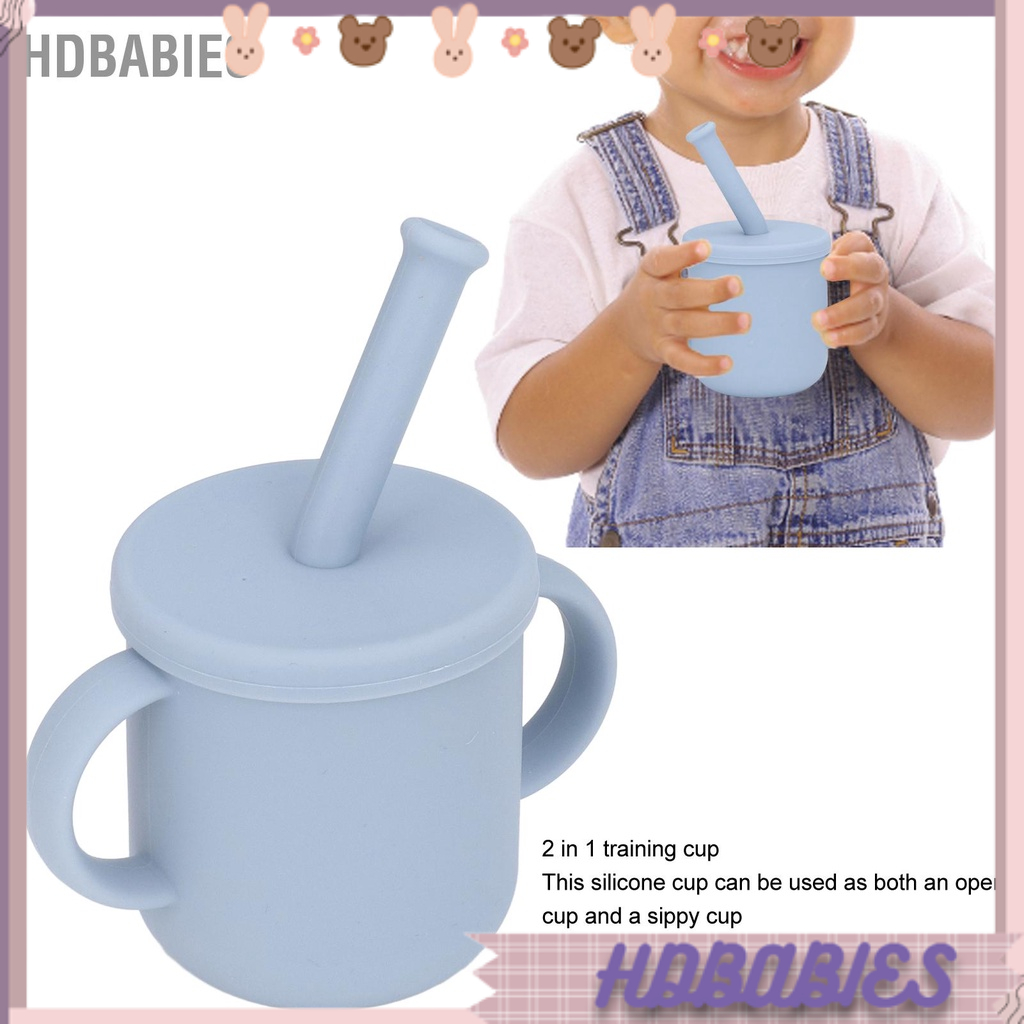 HDbabies Cốc tập đi bằng silicon có tay cầm uống ống hút dễ dàng làm sạch không thể phá vỡ cho trẻ từ 6 tháng tuổi trở lên