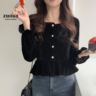 Áo sơ mi nữ dài tay cổ vuông hàng đầu Hàn Quốc mùa thu