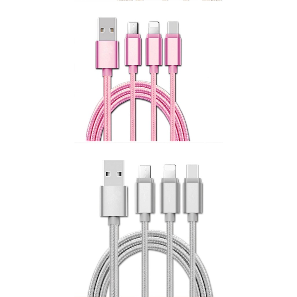 Cáp sạc nhanh USB 3 trong 1 dây bện chất lượng cao