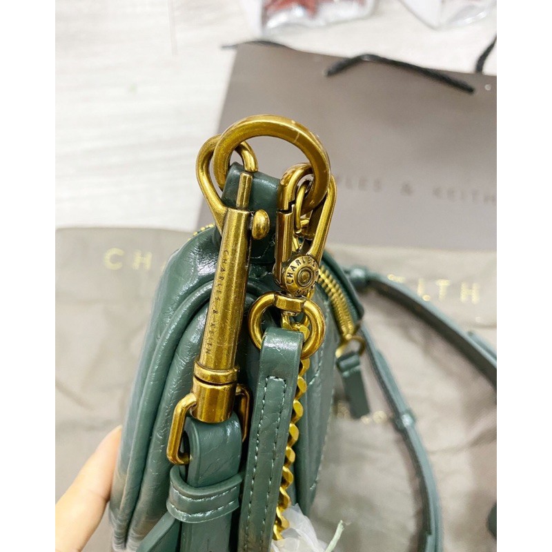 Túi xách nữ chữ C quảng châu dáng bao tử nữ bản 2 dây da vừa đeo chéo- dây xích kẹp nách màu xanh