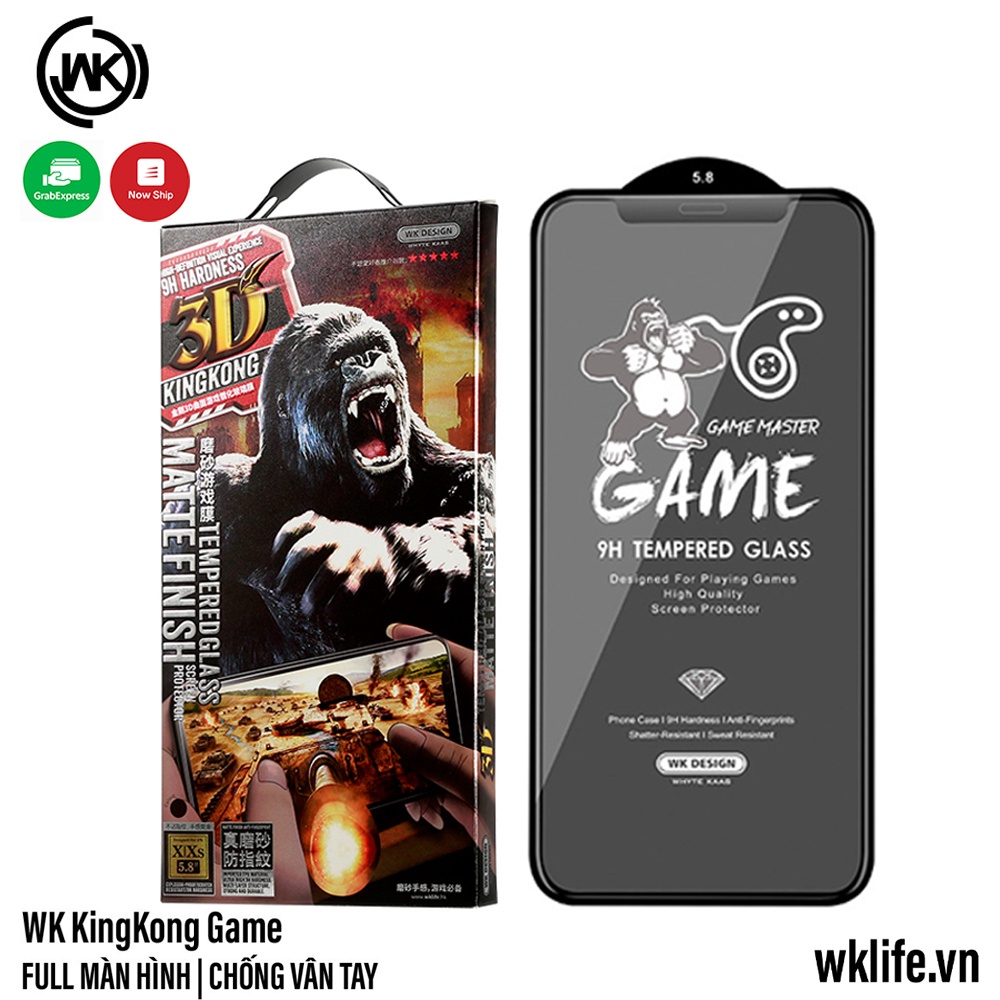 Kính Cường Lực Chống vân tay iphone 14 pro max 7 8 Plus X Xsmax 13 11 Promax 12 Promax nhám full màn full box [WK-Game]