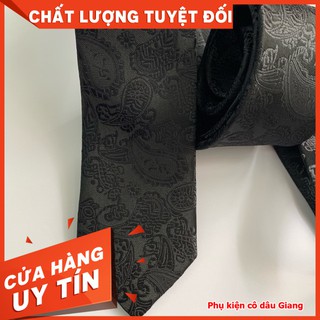 <TP>Cà vạt nam bản 6cm chất liệu gấm cao cấp Cavat nam đen hoa văn