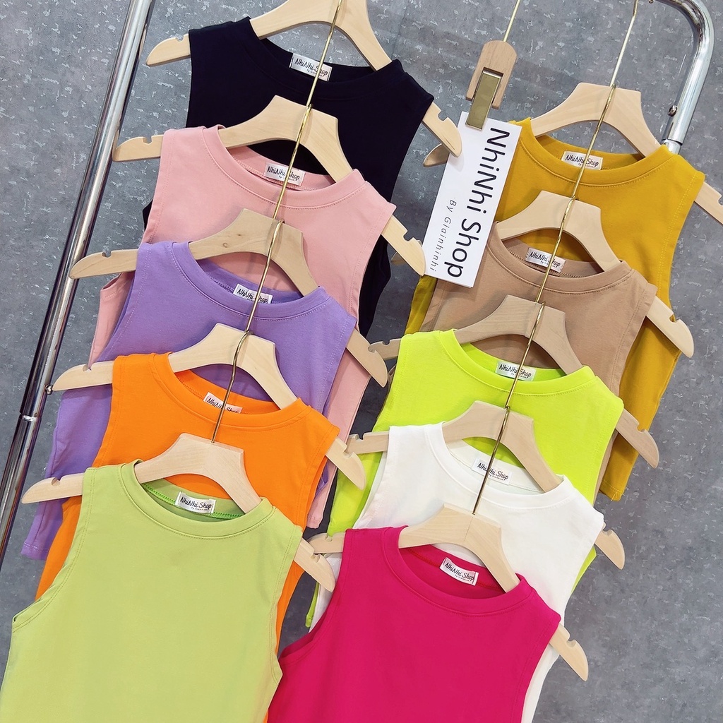 Áo ba lỗ dáng ngắn cổ tròn, Áo croptop sát nách form ôm co giãn CS0802 - NhiNhi Shop
