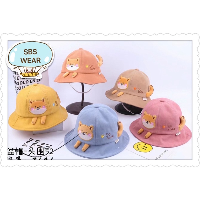 Mũ cho bé trai bé gái vành tròn thêu chó shiba dễ thương , phù hợp 5 tháng - 4 tuổi