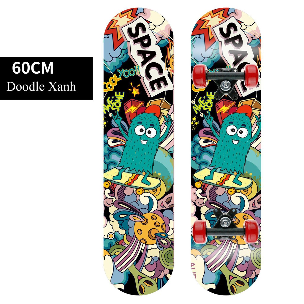 Ván trượt thể thao mặt nhám in hình skateboard dành cho người lớn trẻ em gỗ phong ép 80cm