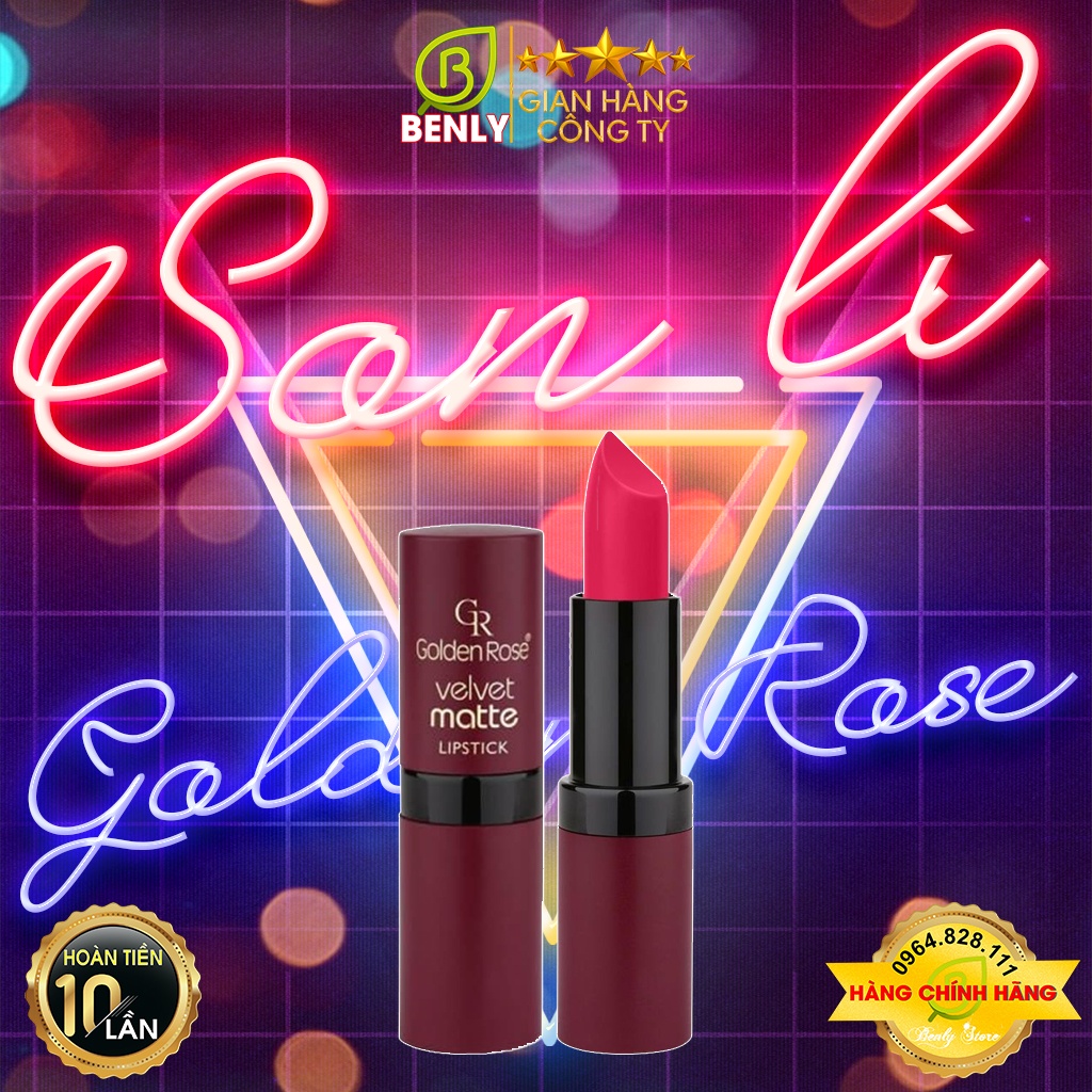Son thỏi lỳ mịn môi tự nhiên, không thâm, không khô môi velvet matte lipstick - Golden Rose [Hàng Athentic]