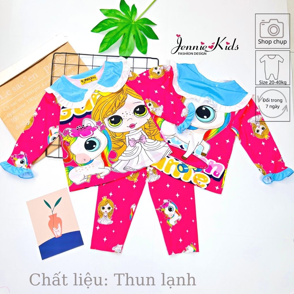 Đồ bộ bé gái size đại dài tay thun lạnh cổ sen bèo Jennie kids J496