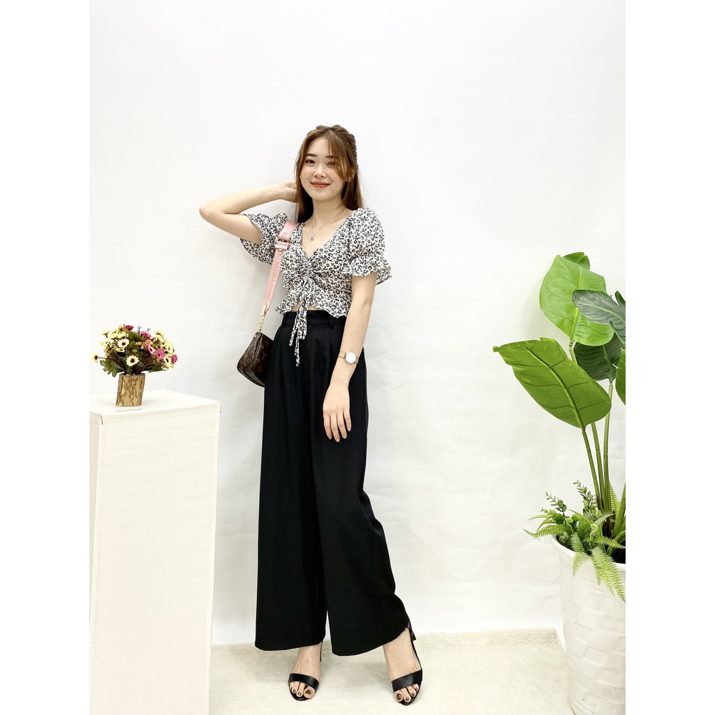 Quần ống rộng nữ dáng dài, quần suông cạp cao 3 màu, hàng thiết kế Hachidesigns | BigBuy360 - bigbuy360.vn