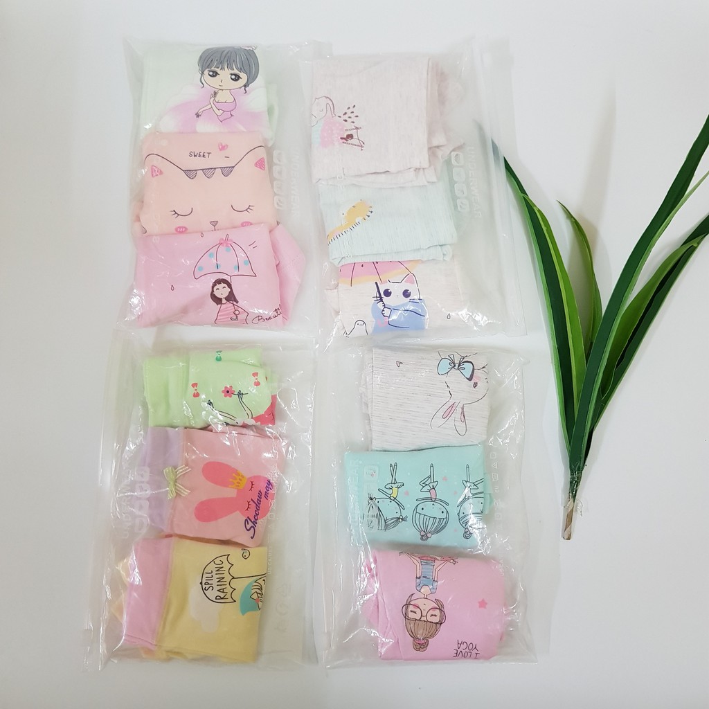 SET 3 CHIẾC QUẦN CHIP ĐÙI, QUẦN LÓT ĐÙI COTTON CAO CẤP CHO BÉ GÁI