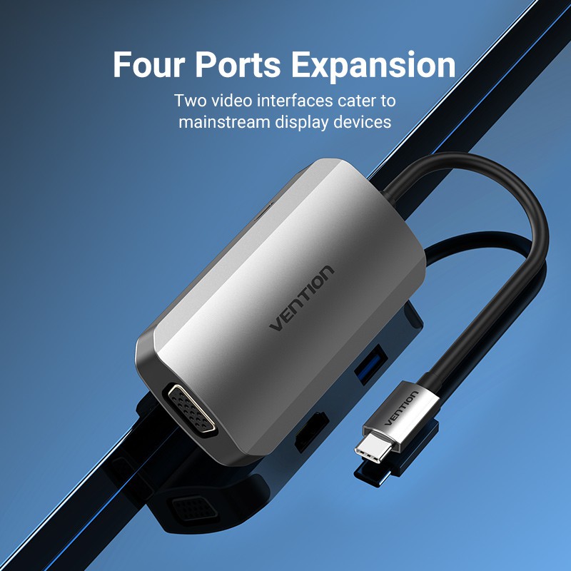 Hub USB C VENTION 4 Trong 1 Type C Sang PD/USB3.0/HDMI/VGA Cho Laptop