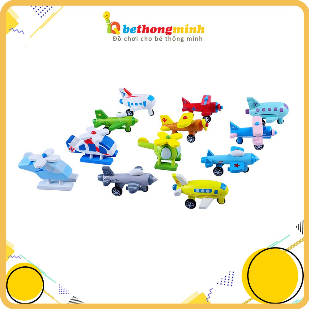 Set 12 máy bay đồ chơi mini bằng gỗ cho bé hàng gia công cao cấp