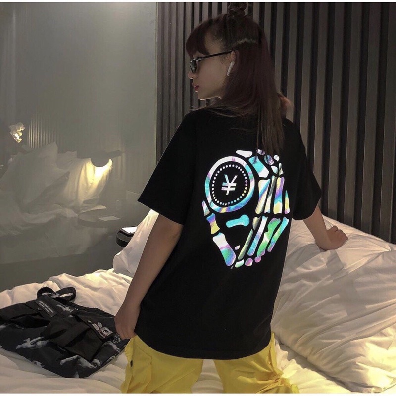 áo thun cotton in phản in xương tay cực chất 2 màu đen trắng
