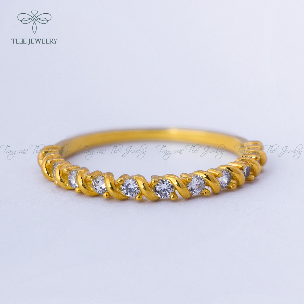 Nhẫn bạc nữ TLEE mạ vàng 14k viền đá bao xoắn sang trọng NCJ A0138