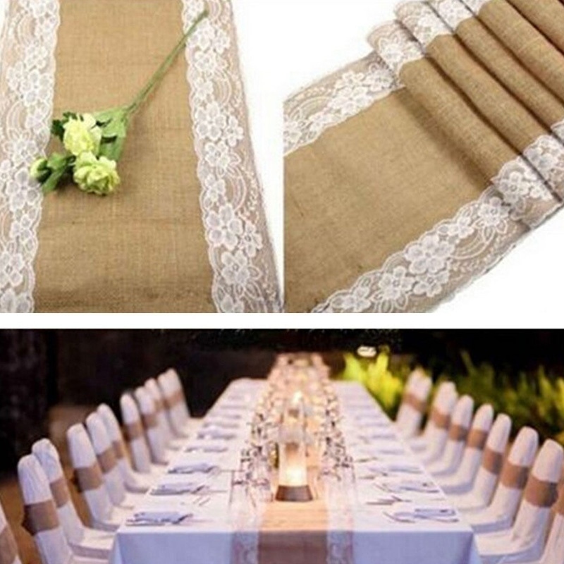 Khăn Trải Bàn Vải Bố Phối Ren Kích Thước 30x275cm Dùng Trang Trí Tiệc Cưới