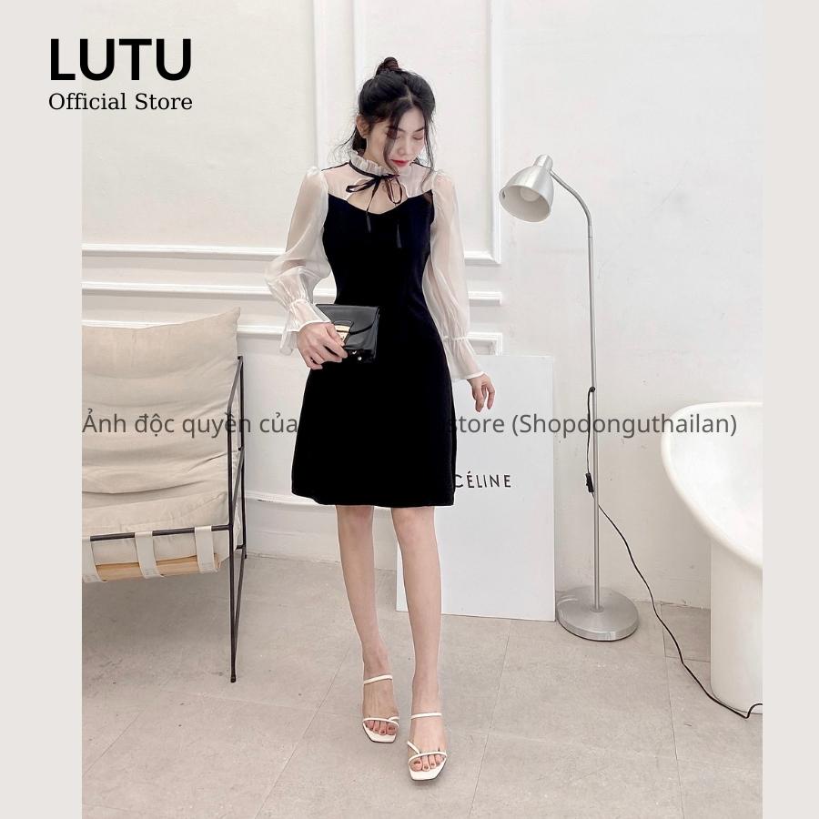 Đầm Váy Nữ Tay Bồng Phối Tơ Oganza Khoét Cổ Dáng Chữ A Có Đủ Size Phong Cách Hàn Quốc