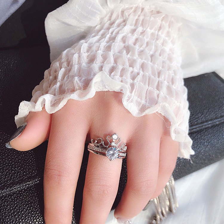 【Jewelry Time】2Pcs/Set Korean Diamond Index Finger Ring Female Double Layer Open Rings