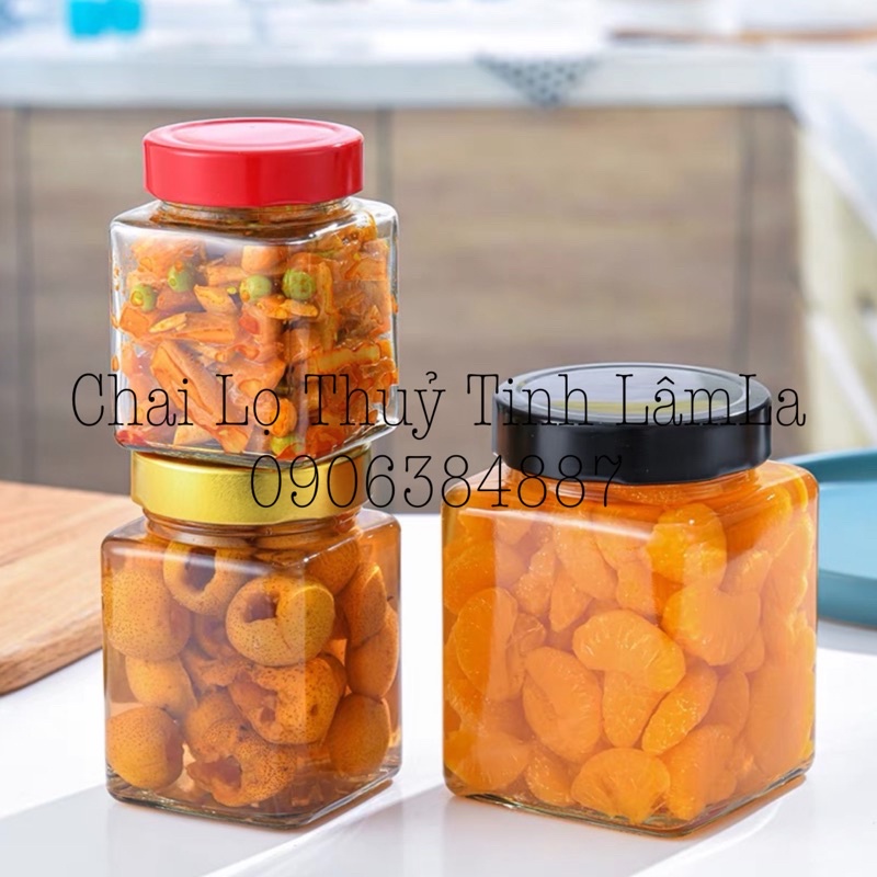 Hũ Thuỷ Tinh Vuông Nắp Thiết Dày 200ML 280ML 380ML 500ML 730ML