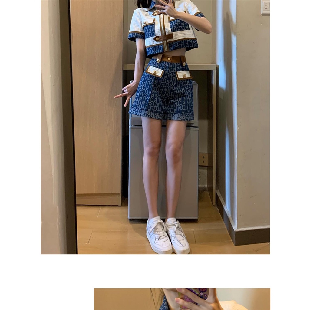 Set áo và quần short phối denim phong cách thời trang hè 2022 trẻ trung năng động dành cho nữ