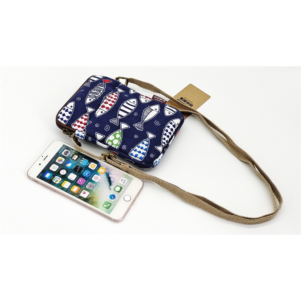 Túi Đeo Chéo Đựng Điện Thoại / Tiền Xu / Điện Thoại Bằng Vải Canvas Kiểu Hoạt Hình Nhật Bản Thời Trang 2022 Dây Kéo Khóa Zip