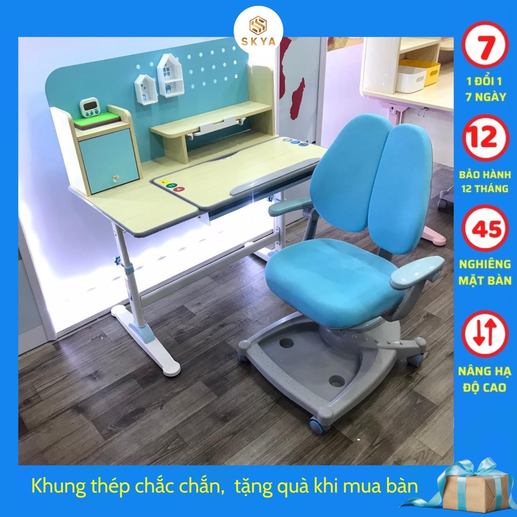 Bàn ghế học thông minh SKYA A17 Chống cận chống gù nhiều tiện ích như giá tủ để sách, ipad ngăn kéo vẽ, đọc, viết