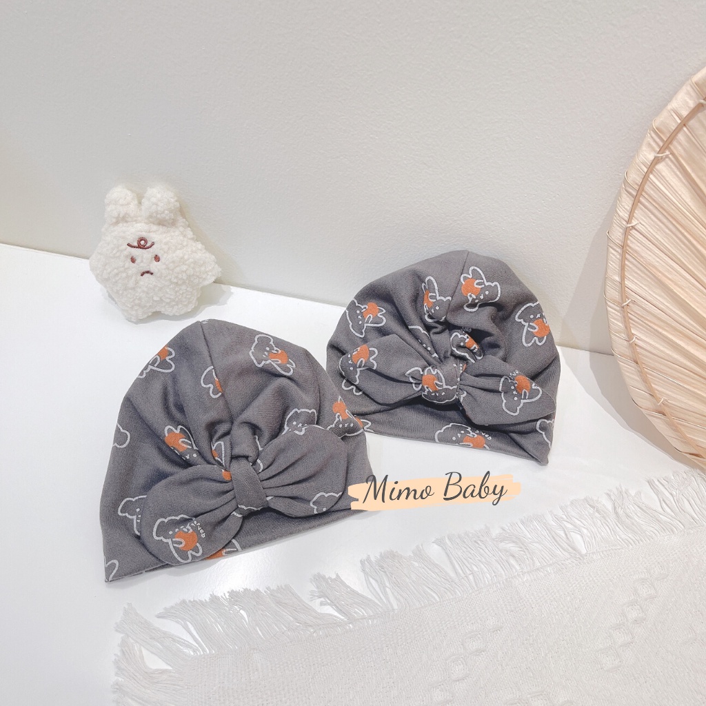 Mũ turban màu xám đen họa tiết hình gấu cho bé MTB95 Mimo Baby