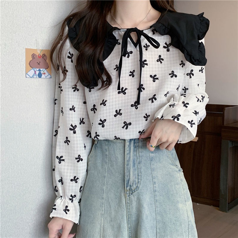 Áo Kiểu Cổ Búp Bê Họa Tiết Hoa Thiết Kế Mới Thời Trang Dành Cho Mùa Thu