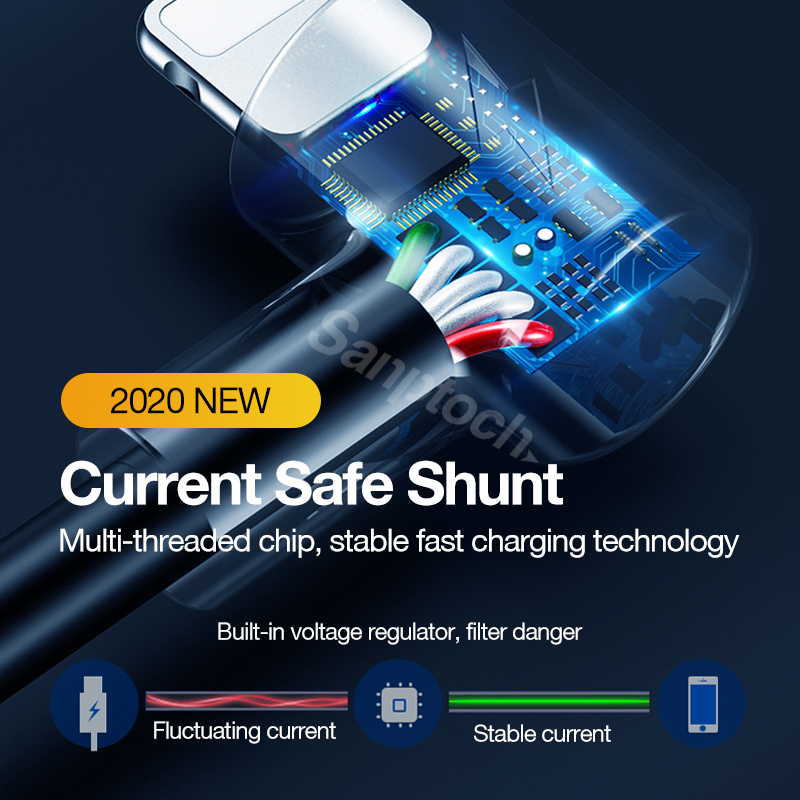 Dây cáp sạc nhanh Sanptoch 90 độ dài 1M / 1.5M / 2M cho IPhone 11 Pro Max XS XR X IPad Ipod IOS