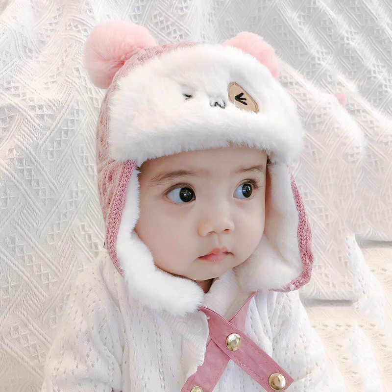 Mũ giữ ấm có vành bảo vệ tai lót nhung dày dặn giữ ấm thời trang xinh xắn cho bé