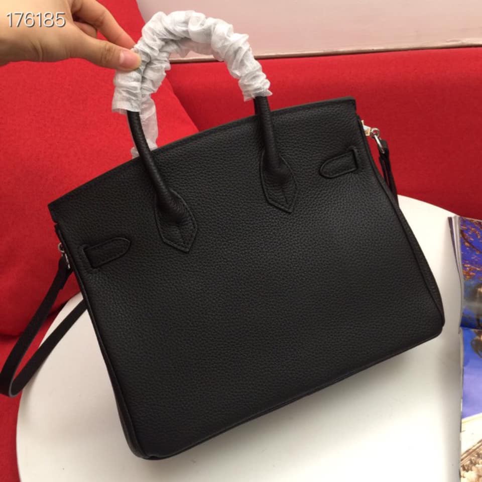 Túi xách Hermes Birkin màu đen tag bạc size 30cm da mềm (Có sẵn)