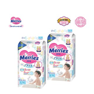 [Tặng Lật Đật Gỗ] Combo 2 Tã/bỉm dán Merries size L - 54 miếng (Cho bé dưới 9-14 kg)