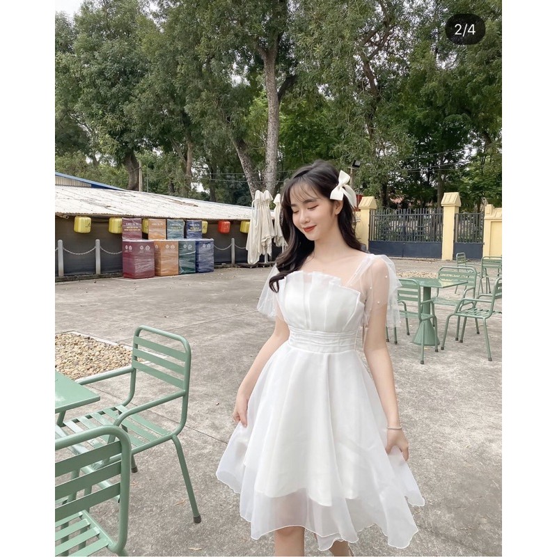 [Mã FAGREEN1505 giảm tới 30K đơn 99K] Váy xếp ly ngực ly eo cộc tay | BigBuy360 - bigbuy360.vn