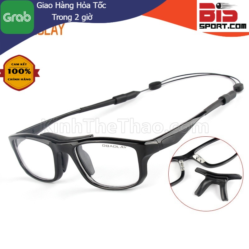 Gọng Kính Thể Thao Chơi Cầu Lông Tennis Bóng Bàn Obaolay L013 Đen Full - Hàng Chính Hãng