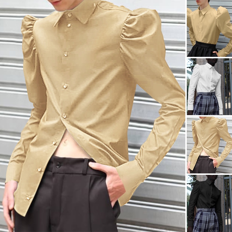 Áo sơ mi INCERUN tay dài phồng cổ bẻ cài nút thời trang cho nam