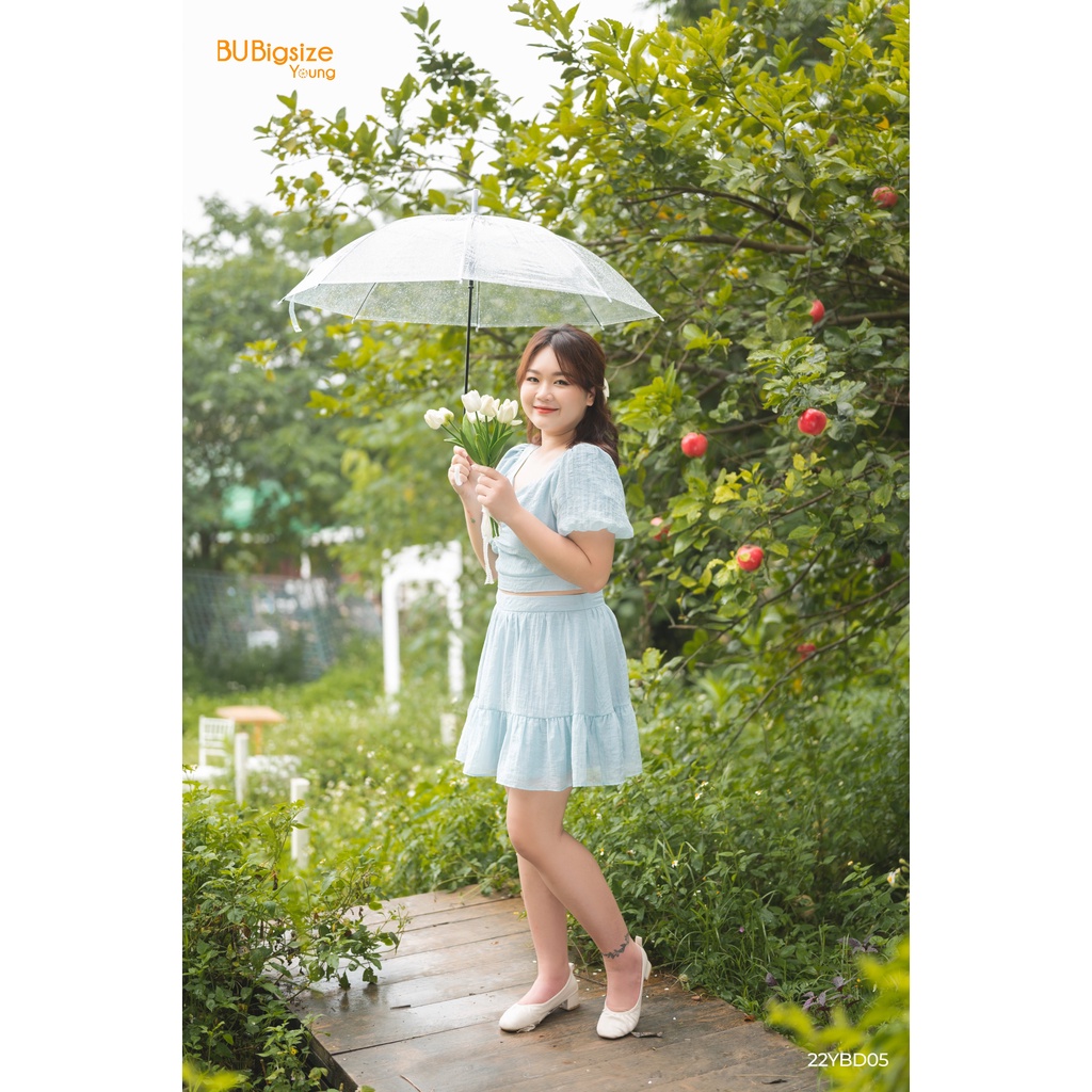 Set áo croptop tay bồng + Chân váy dáng a BIGSIZE (55kg đến 95kg) - 22YBD05 - BU Bigsize Young