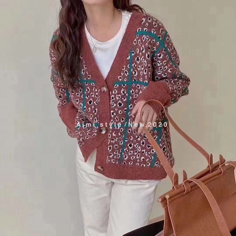 Áo khoác cardigan len báo kẻ siêu dày ấm Ulzzang style  Hàng Quảng Châu