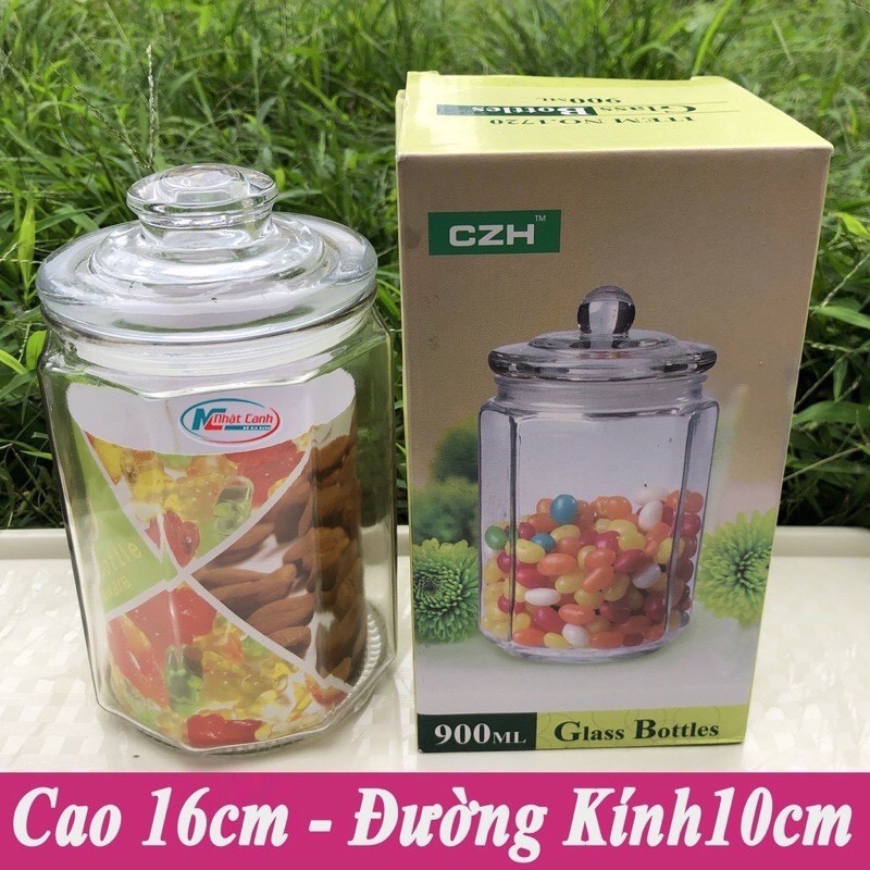 lọ thủy tinh hình trụ có giăng cao su đựng gia vị, hạt, đồ khô-TH