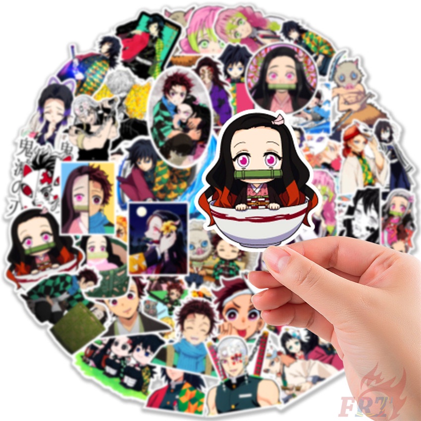 Bộ 100 Cái / Bộ ❉ Hình Dán Trang Trí In Hình Nhân Vật Anime Kimetsu no Yaiba Xinh Xắn ❉ Miếng Dán Chống Thấm Nước Thời Trang