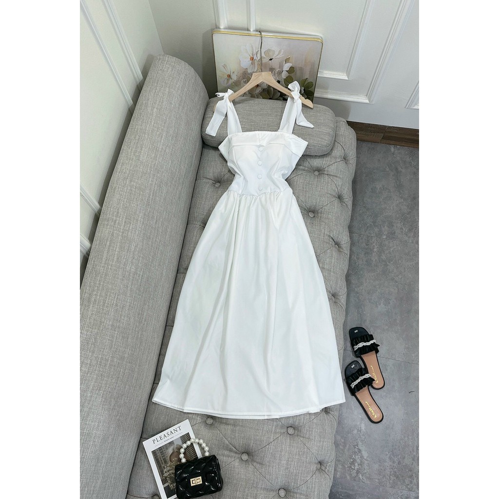 Đầm Nữ, Đầm 2 Dây, Dáng dài, Có Cup Ngực, Phối Cúc Bọc , 2 Màu Trắng - Đỏ, V1001 | BigBuy360 - bigbuy360.vn