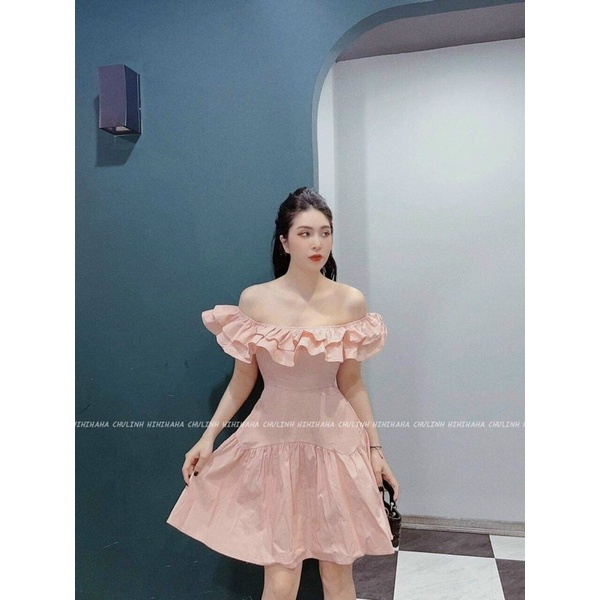 Quà 8/3 Váy Trễ Vai Hồng Phấn Dáng Xoè Siêu Xinh