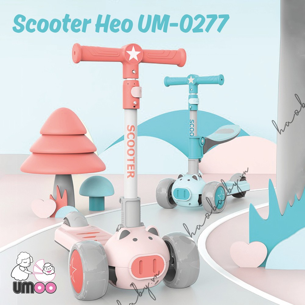 Xe trượt Scooter cho bé Umoo 2 trong 1 hình heo, vừa là xe trược vừa là chòi chân