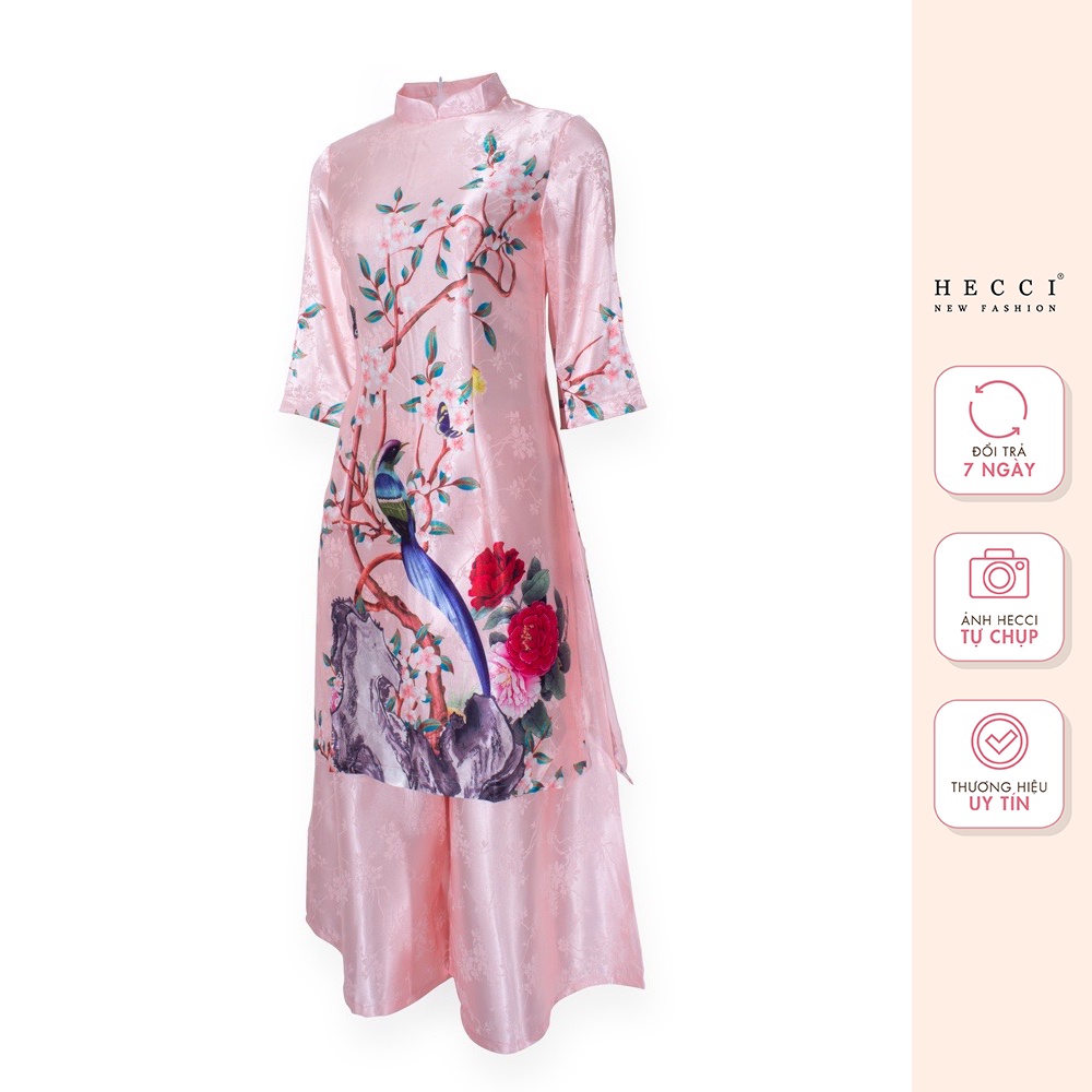 Áo Dài Cách Tân HECCI Màu Cánh Sen Tay Lỡ Chất Liệu Lụa Gấm ADI03