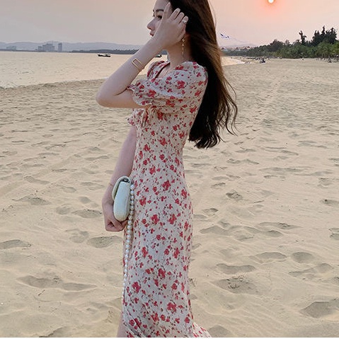 Đầm midi PERTY họa tiết hoa phong cách Hàn Quốc ngọt ngào thời trang mùa hè mới dành cho nữ