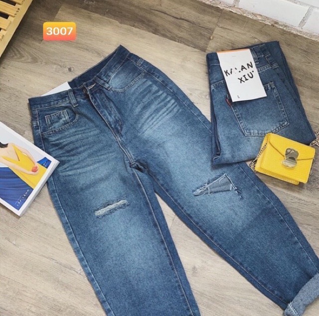 Quần baggy jean, quần bò baggy 9 tấc lưng cao rách