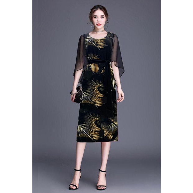 ROMI - Thời Trang Trung Niên - Đầm Voan Dự Tiêc Dáng Dài Tay Cánh Tiên In Hoa Lớn Bigsize 3348 3269 3265 3285 3205