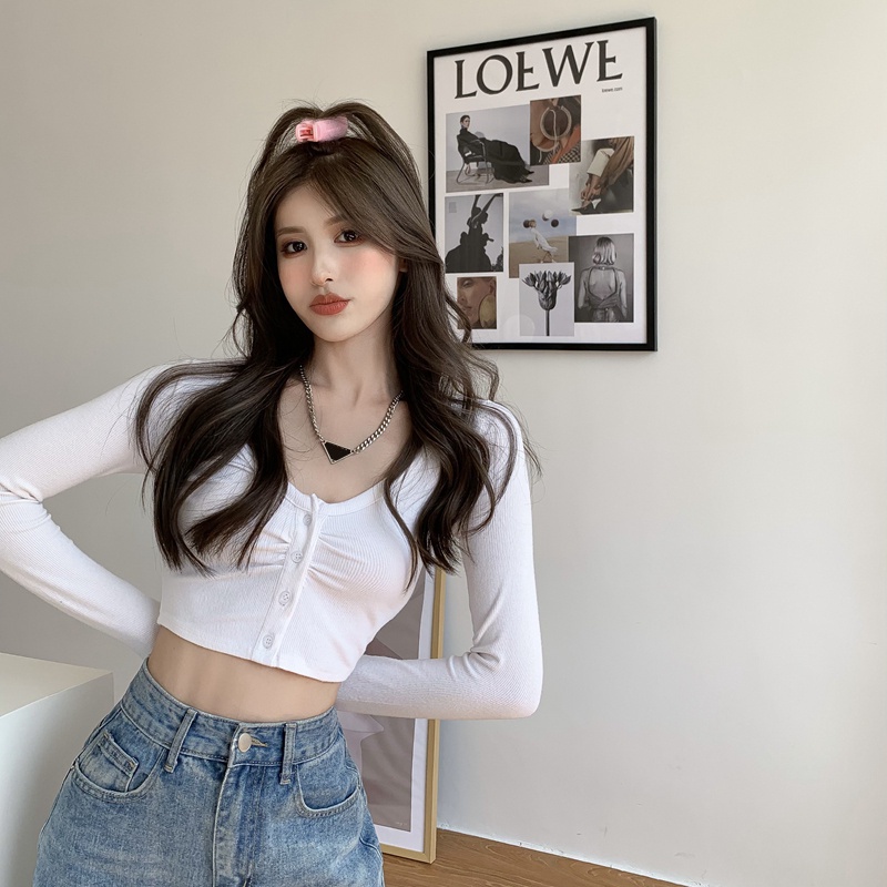 Áo Thun COZOK Tay Dài Cổ Chữ U Thiết Kế Độc Đáo Thời Trang Cho Nữ