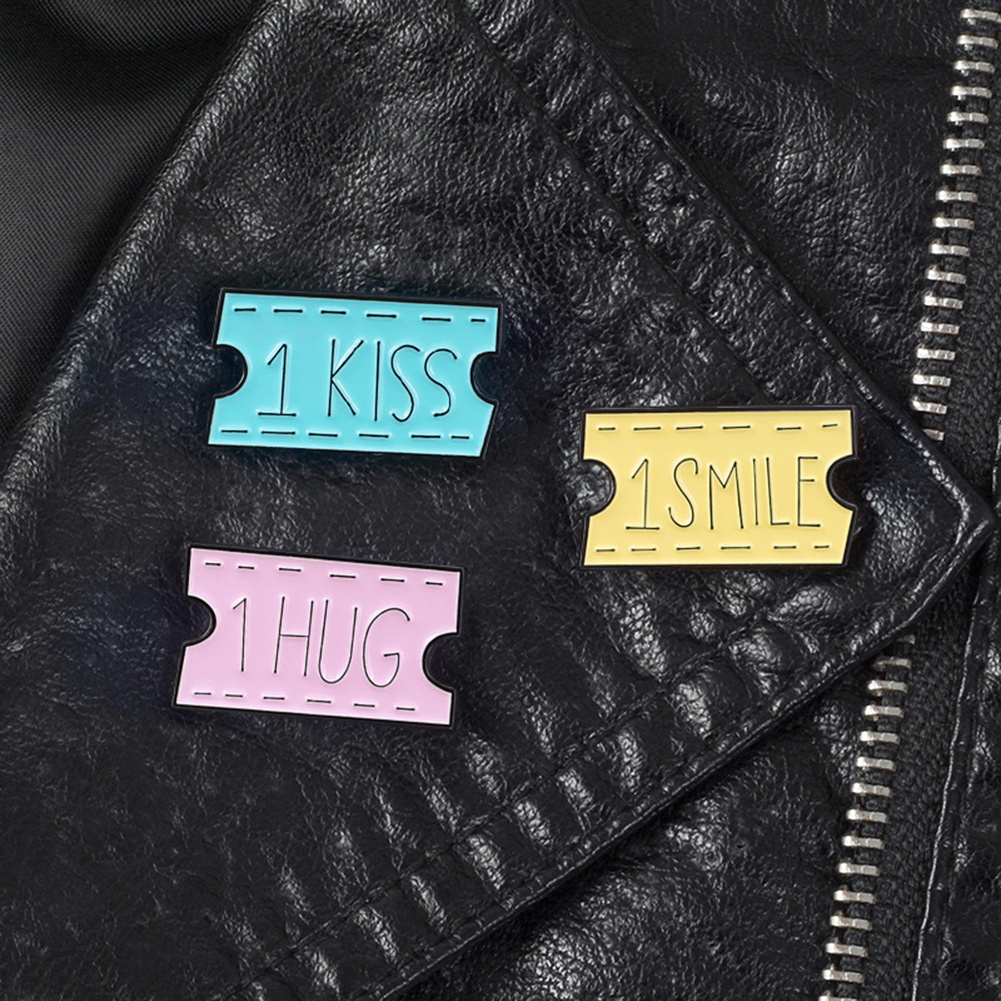 YOML✔Women SMILE HUG KISS Letter Movie Ticket Enamel Brooch Pin Collar Badge Jewelry