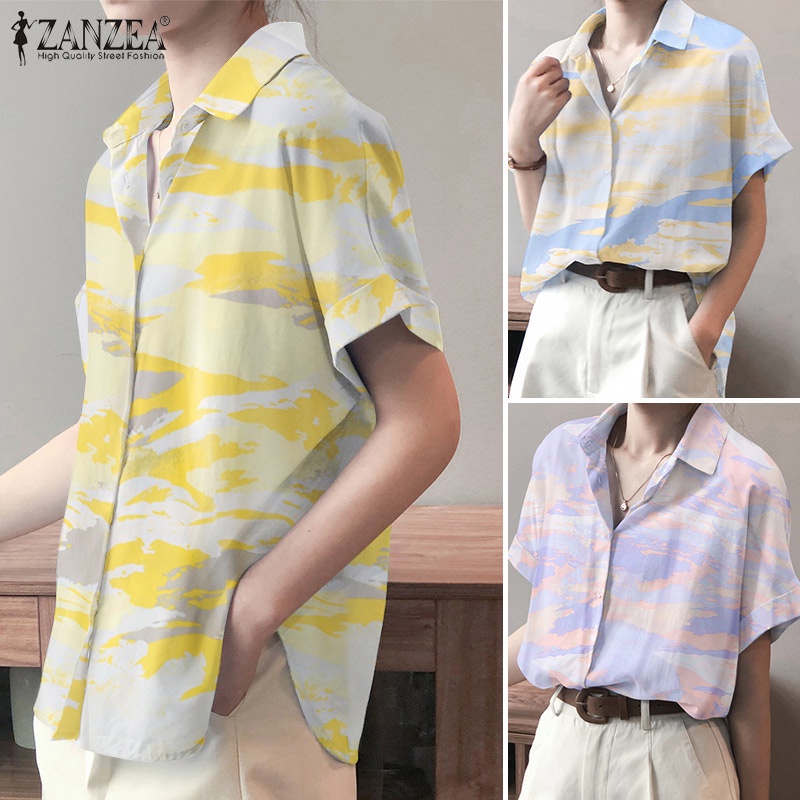 Áo sơ mi ZANZEA tay ngắn phong cách Hàn Quốc trẻ trung năng động dành cho nữ