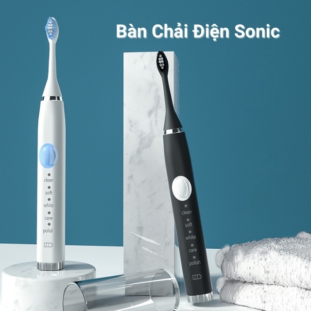 Bàn Chải Điện Đánh Răng 5 Chế Độ Sonic Kèm 4 Đầu Chải Làm Sạch Sâu Làm Trắng Răng Tự Nhiên XQMQ